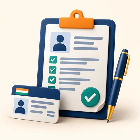A registration application clipboard with an identity card and pen